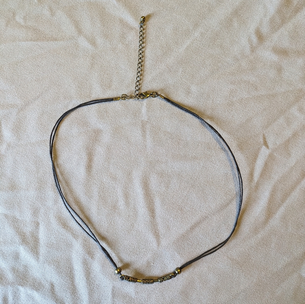 Men's faux leather cord necklace with brass beading, approx. 20 inches